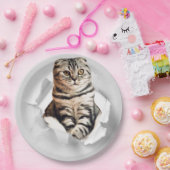 引き裂おもしろいかれた紙幻想を通して灰色の猫が飛び出す ペーパープレート (パーティー)