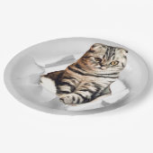 引き裂おもしろいかれた紙幻想を通して灰色の猫が飛び出す ペーパープレート (アングル)