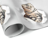 引き裂おもしろいかれた紙幻想を通して灰色の猫が飛び出す ラッピングペーパー (ロールコーナー)