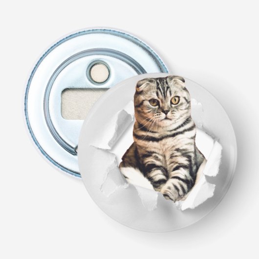 引き裂おもしろいかれた紙幻想を通して灰色の猫が飛び出す 栓抜き (正面)