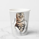 引き裂おもしろいかれた紙幻想を通して灰色の猫が飛び出す 紙コップ (裏面)