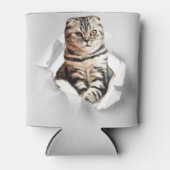 引き裂おもしろいかれた紙幻想を通して灰色の猫が飛び出す 缶クーラー (正面)