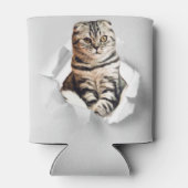 引き裂おもしろいかれた紙幻想を通して灰色の猫が飛び出す 缶クーラー (裏面)