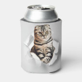 引き裂おもしろいかれた紙幻想を通して灰色の猫が飛び出す 缶クーラー (缶裏面)