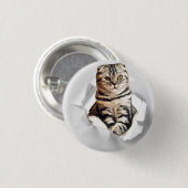 引き裂おもしろいかれた紙幻想を通して灰色の猫が飛び出す 缶バッジ (正面&裏面)