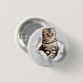 引き裂おもしろいかれた紙幻想を通して灰色の猫が飛び出す 缶バッジ (正面&裏面)