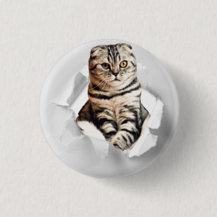 引き裂おもしろいかれた紙幻想を通して灰色の猫が飛び出す 缶バッジ