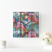 引き裂かれたの色ストライプ付き汚れ、仮想デカプ スクエア壁時計 (ホーム)