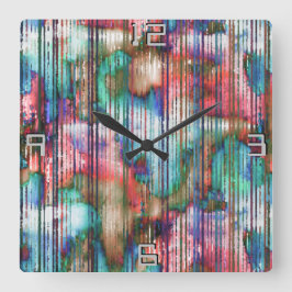 引き裂かれたの色ストライプ付き汚れ、仮想デカプ スクエア壁時計