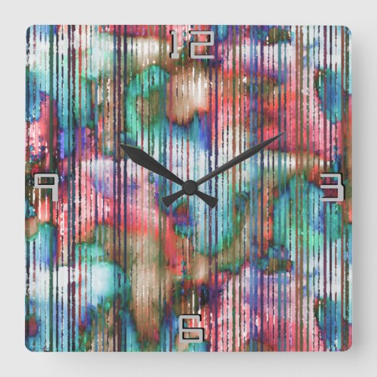 引き裂かれたの色ストライプ付き汚れ、仮想デカプ スクエア壁時計 (正面)