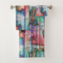 引き裂かれたの色ストライプ付き汚れ、仮想デカプ バスタオルセット