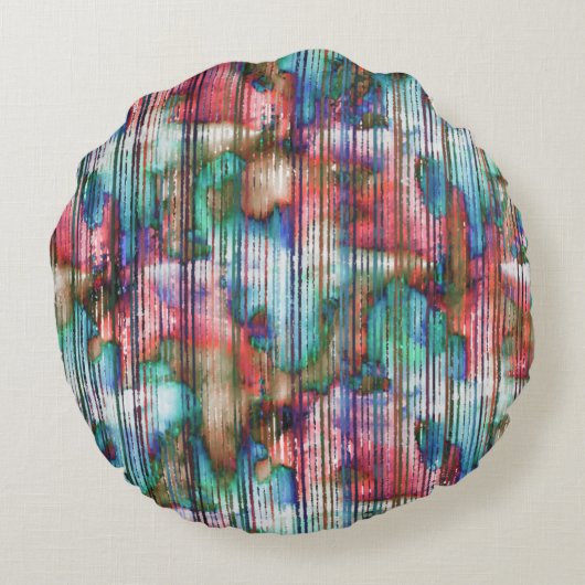 引き裂かれたの色ストライプ付き汚れ、仮想デカプ ラウンドクッション (裏面)