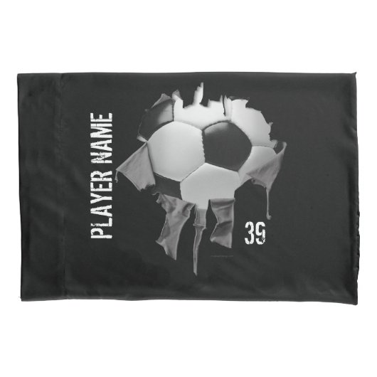 引き裂かれたサッカーのパーソナライズで暗い枕カバー 枕カバー (正面)