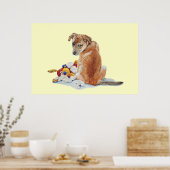 引き裂かれたテディ現実主義の芸術を持つ可愛い子犬 ポスター (キッチン)