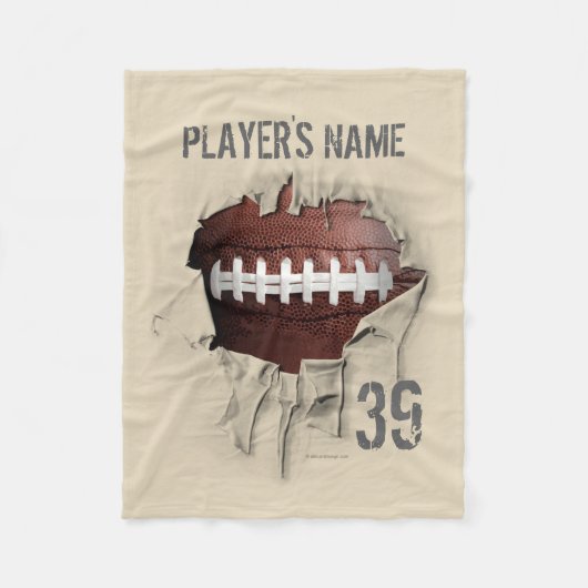 引き裂かれたフットボールのパーソナライズで白いフリースブランケット フリースブランケット (正面)