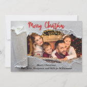 引き裂かれたメリークリスマスファミリーの写真 シーズンカード (正面)