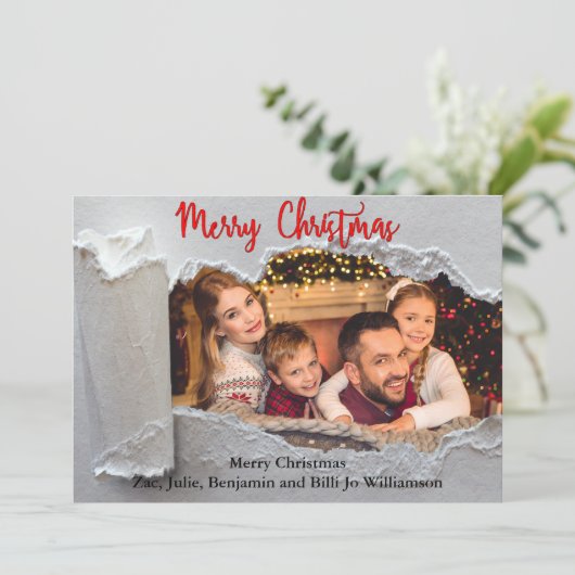 引き裂かれたメリークリスマスファミリーの写真 シーズンカード (スタンド正面)