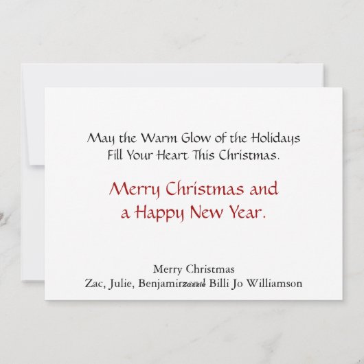 引き裂かれたメリークリスマスファミリーの写真 シーズンカード (裏面)