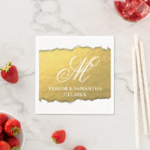 引き裂かれたルックフェイク金ゴールドモノグラム結婚ズ スタンダードカクテルナプキン (インサイチュ)