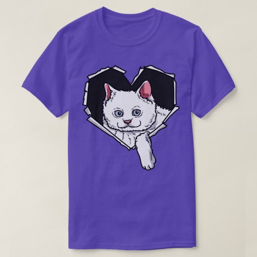引き裂かれた布猫顔引き裂かれた穴ハート猫顔 Tシャツ (デザイン正面)