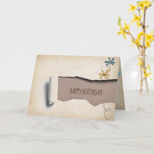 引き裂かれた紙が付いている誕生日の花 カード (黄色い花)