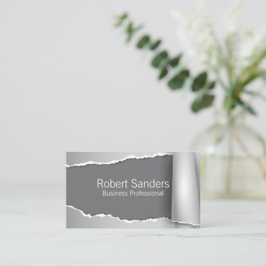 引き裂かれた紙グレーの背景 名刺 (スタンド正面)