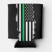 引き裂かれた薄い緑の線アメリカ国旗 缶クーラー (正面)