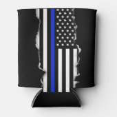引き裂かれた薄い青い線アメリカ国旗 缶クーラー (正面)
