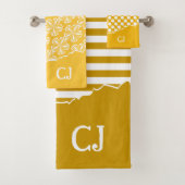 引き裂かれた黄ストライプ色フローラ水玉模様イニシャル バスタオルセット (インサイチュ)