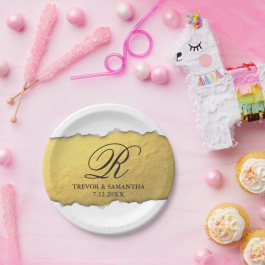 引き裂かれるユニークフェイクな金ゴールドホイルのドイツ体を見ます ペーパープレート (パーティー)