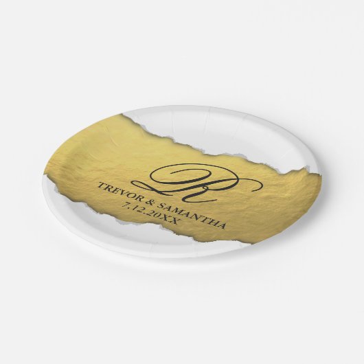 引き裂かれるユニークフェイクな金ゴールドホイルのドイツ体を見ます ペーパープレート (アングル)