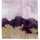 引き裂かれる水彩画の紫色のペンキおよび金ゴールド シャワーカーテン (正面)