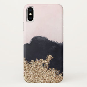 引き裂かれる水彩画の黒のバラのペンキおよび金ゴールド iPhone X ケース