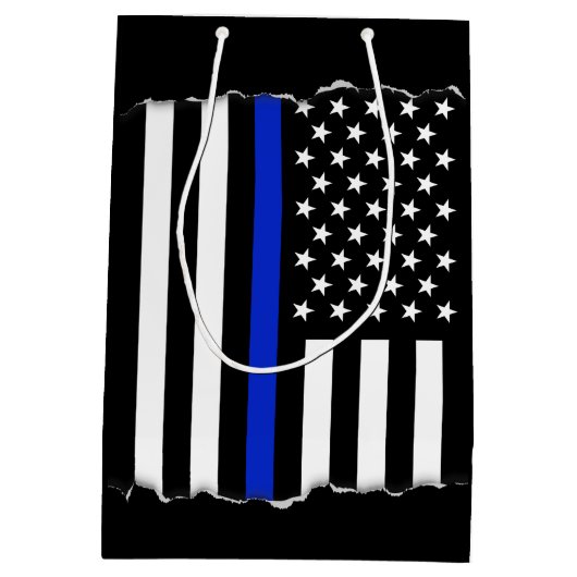 引き裂かれる薄いブルーライン米国旗の治安を維持して下さい ミディアムペーパーバッグ (裏面)