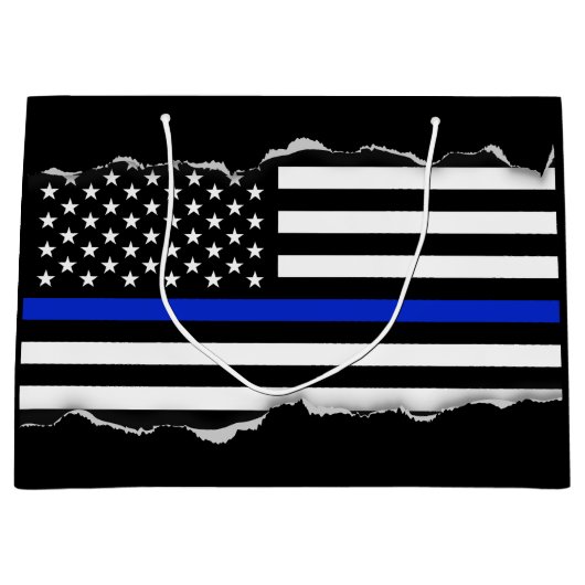 引き裂かれる薄いブルーライン米国旗の黒を見て下さい ラージペーパーバッグ (正面)