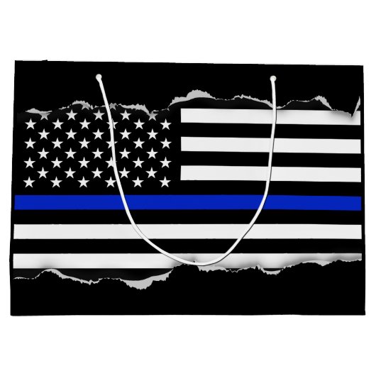 引き裂かれる薄いブルーライン米国旗の黒を見て下さい ラージペーパーバッグ (裏面)