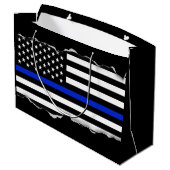 引き裂かれる薄いブルーライン米国旗の黒を見て下さい ラージペーパーバッグ