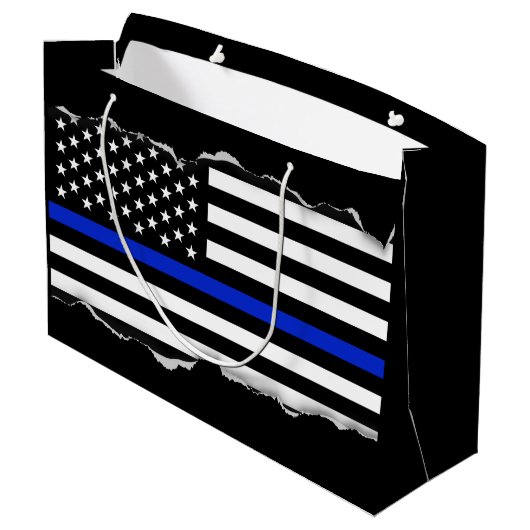 引き裂かれる薄いブルーライン米国旗の黒を見て下さい ラージペーパーバッグ (裏面アングル)