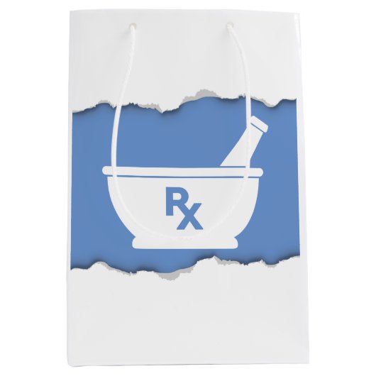 引き裂かれる薬学の乳鉢および乳棒の記号は見ます ミディアムペーパーバッグ (正面)