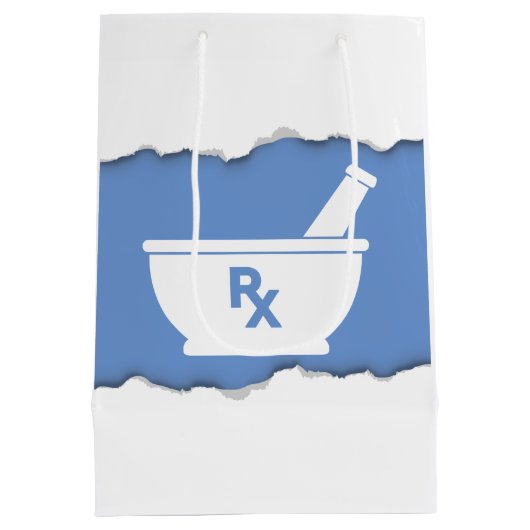 引き裂かれる薬学の乳鉢および乳棒の記号は見ます ミディアムペーパーバッグ (裏面)