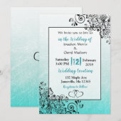 引っかき傷のあるターコイズとブラックのスクリプト結婚式招待状 招待状 (正面/裏面)