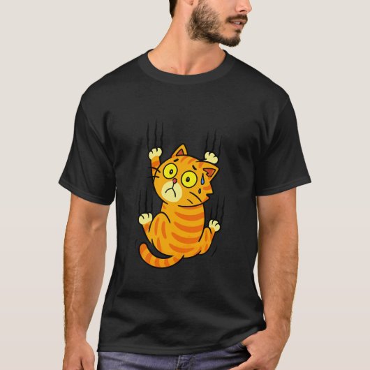 引っかくネコ、爪でしがみつく 破壊的笑えるキット Tシャツ (正面)