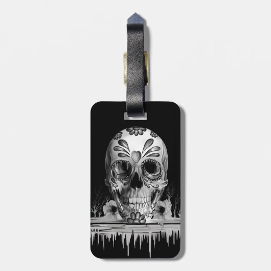 引っ張られた砂糖、溶ける砂糖のスカル ラゲッジタグ (裏面縦)