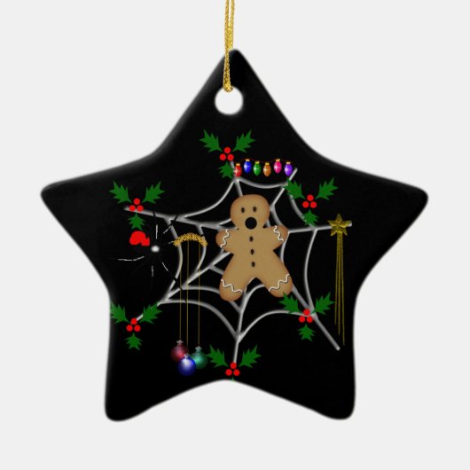 引っ掛けられたジンジャーブレッド セラミックオーナメント (正面)