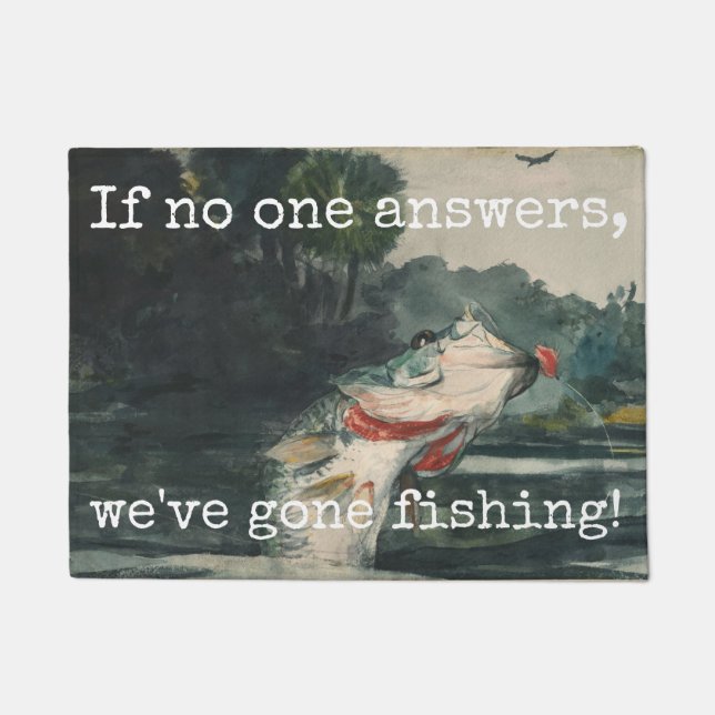 "引っ掛けられた魚を採取することを行くおもしろい" ドアマット (正面)