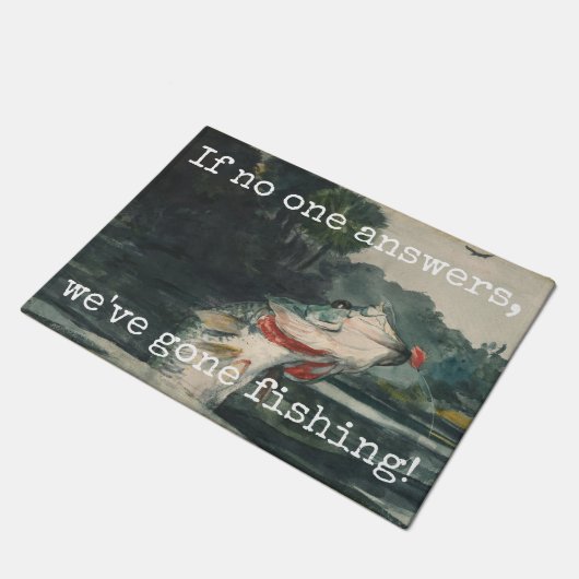 "引っ掛けられた魚を採取することを行くおもしろい" ドアマット (アングル)