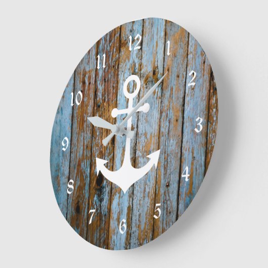 引っ航海の掻いた木の白いいかり ラージ壁時計 (傾斜)