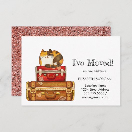 引っ越したスーツケースの上の猫 案内状 (正面/裏面)