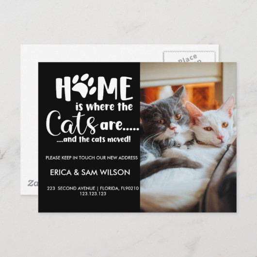 引っ越した住所の変更は猫 案内ポストカード (正面/裏面)