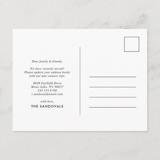 引っ越した！紫色の手書きアドレス 案内ポストカード (裏面)